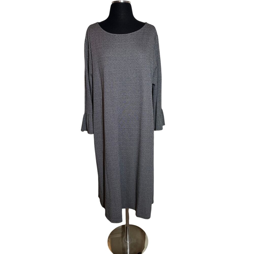 J. Jill Wearever Knit Dress Sz 3X Black Zinc Gray Bell Sleeve Easy Care 205004